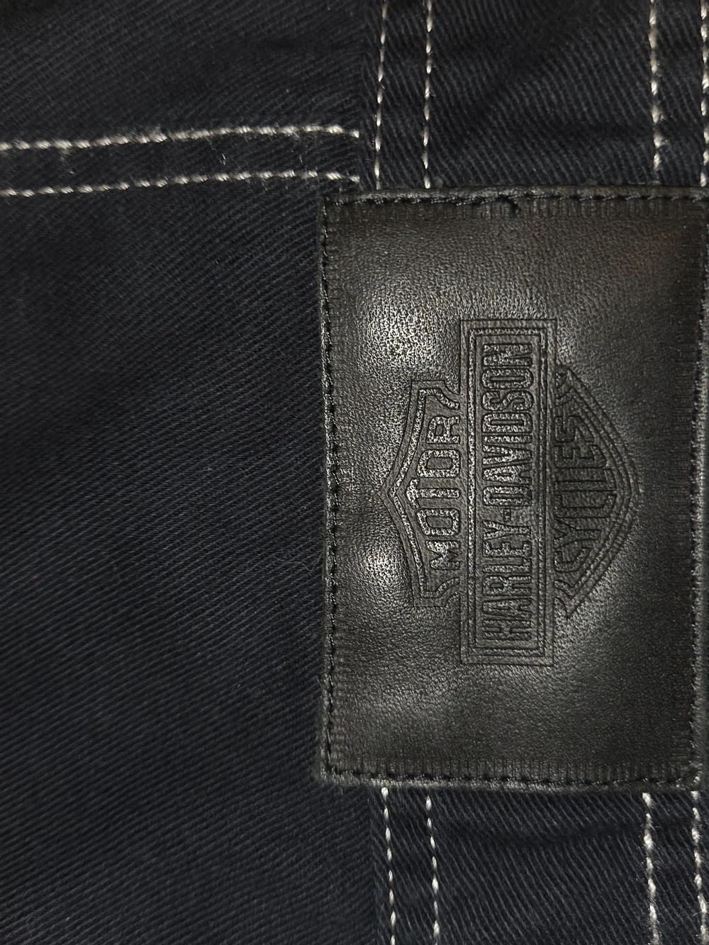 Harley-Davidson Black Denim Sleeveless Vest with White Stitching